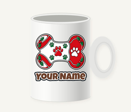Christmas Dog Bone Paw Prints Personalised Christmas Mug