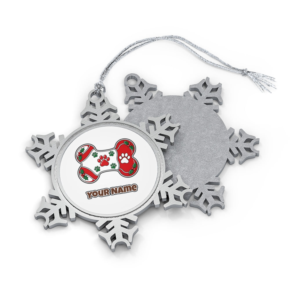 Christmas Dog Bone Paw Prints Personalised Pewter Christmas Ornament