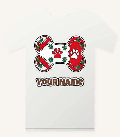 Christmas Dog Bone Paw Prints Personalised Christmas T-Shirt and Hoodie