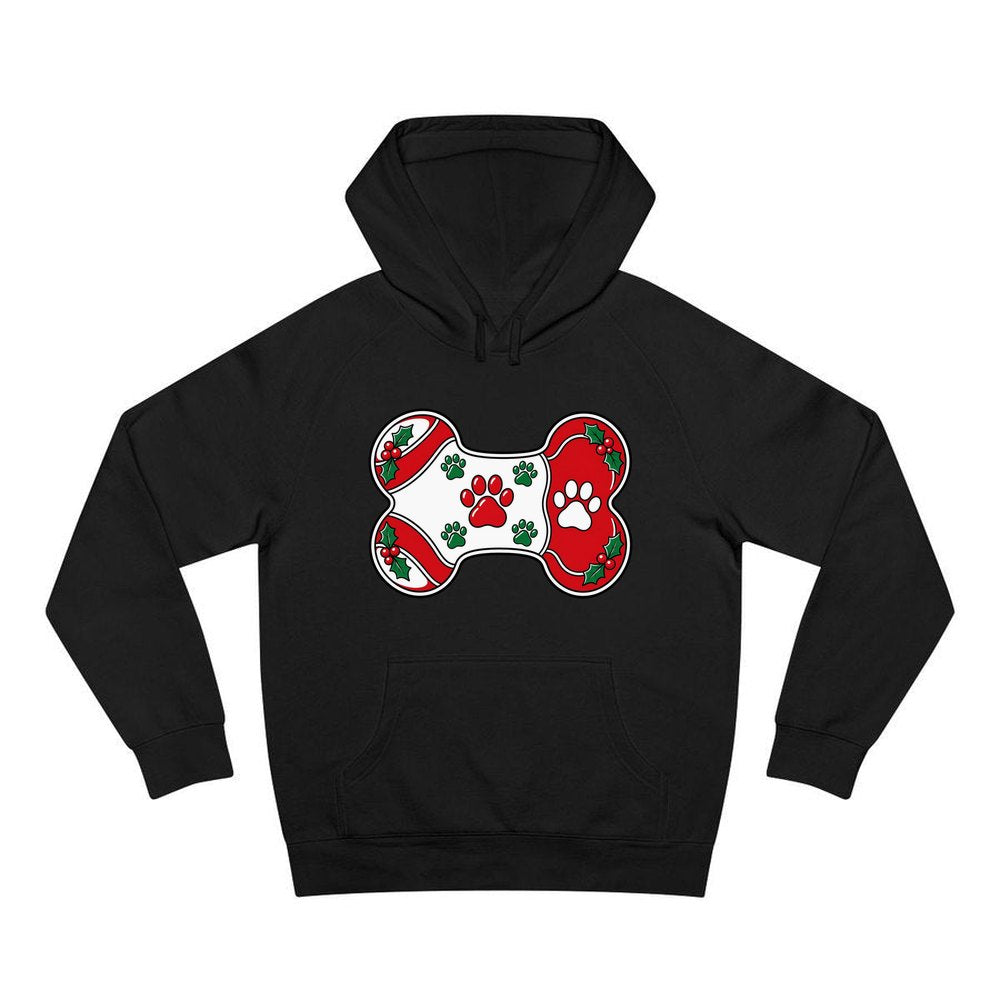 Christmas Dog Bone Paw Prints personalised Christmas hoodie in black