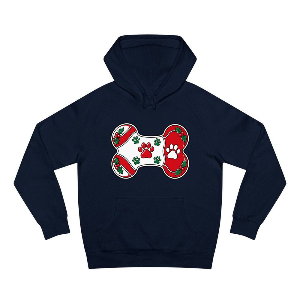 Christmas Dog Bone Paw Prints personalised Christmas hoodie in navy
