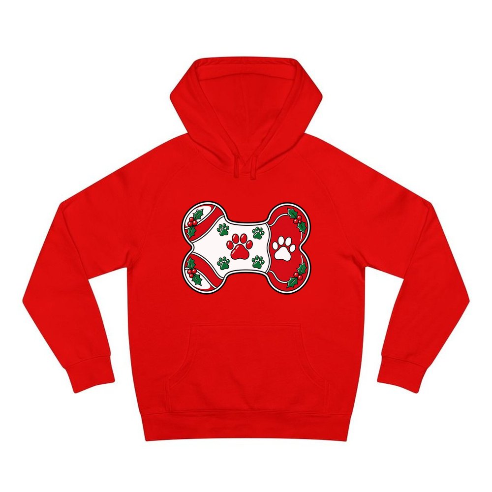 Christmas Dog Bone Paw Prints personalised Christmas hoodie in red