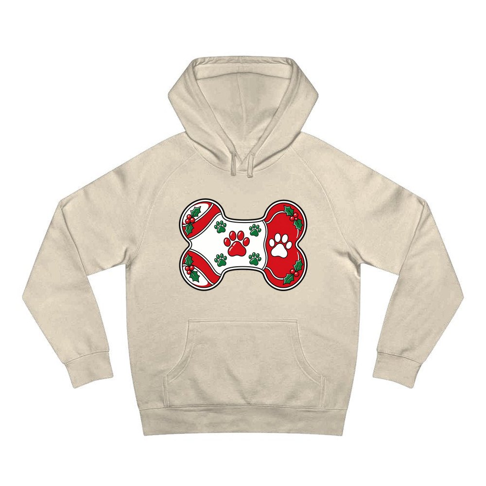 Christmas Dog Bone Paw Prints personalised Christmas hoodie in sand
