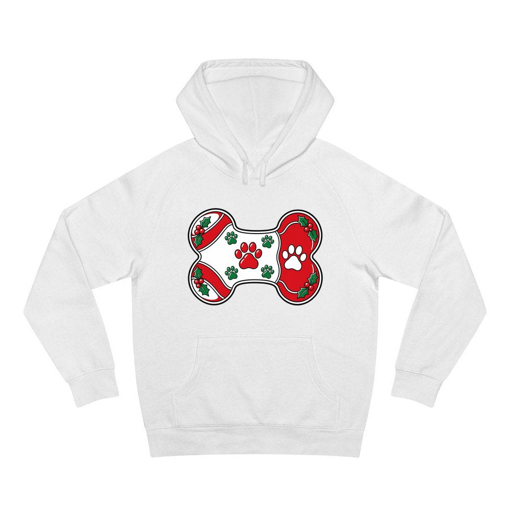 Christmas Dog Bone Paw Prints personalised Christmas hoodie in white