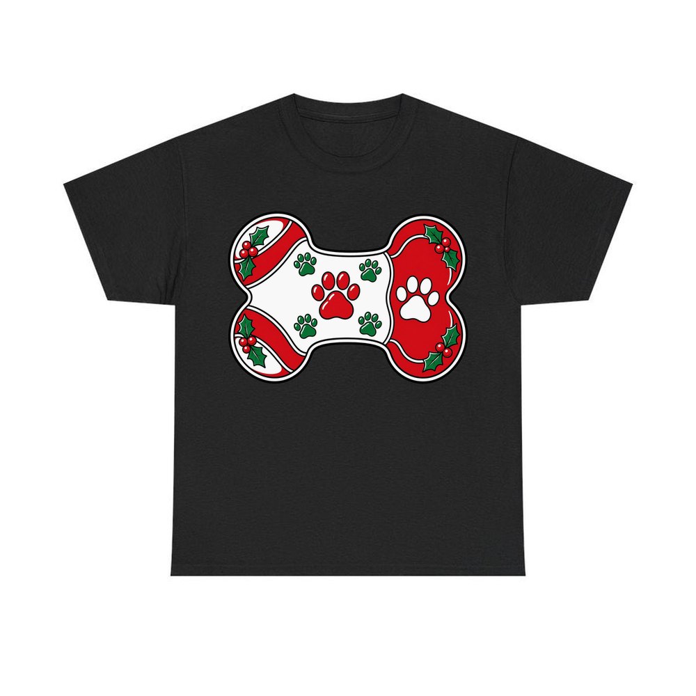 Christmas Dog Bone Paw Prints personalised Christmas T-shirt in black