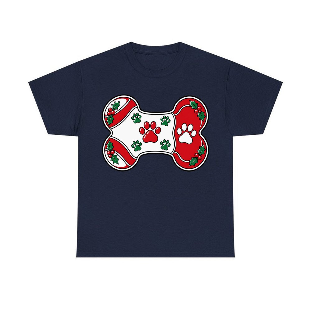 Christmas Dog Bone Paw Prints personalised Christmas T-shirt in navy