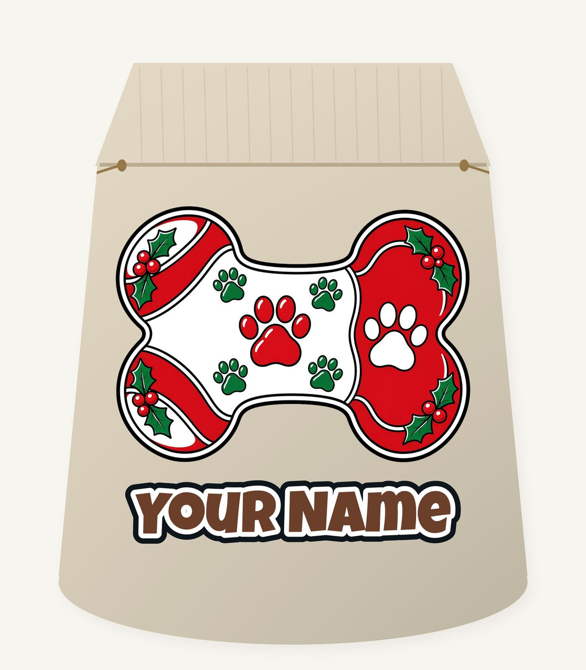 Christmas Dog Bone Paw Prints Personalised Santa Sack