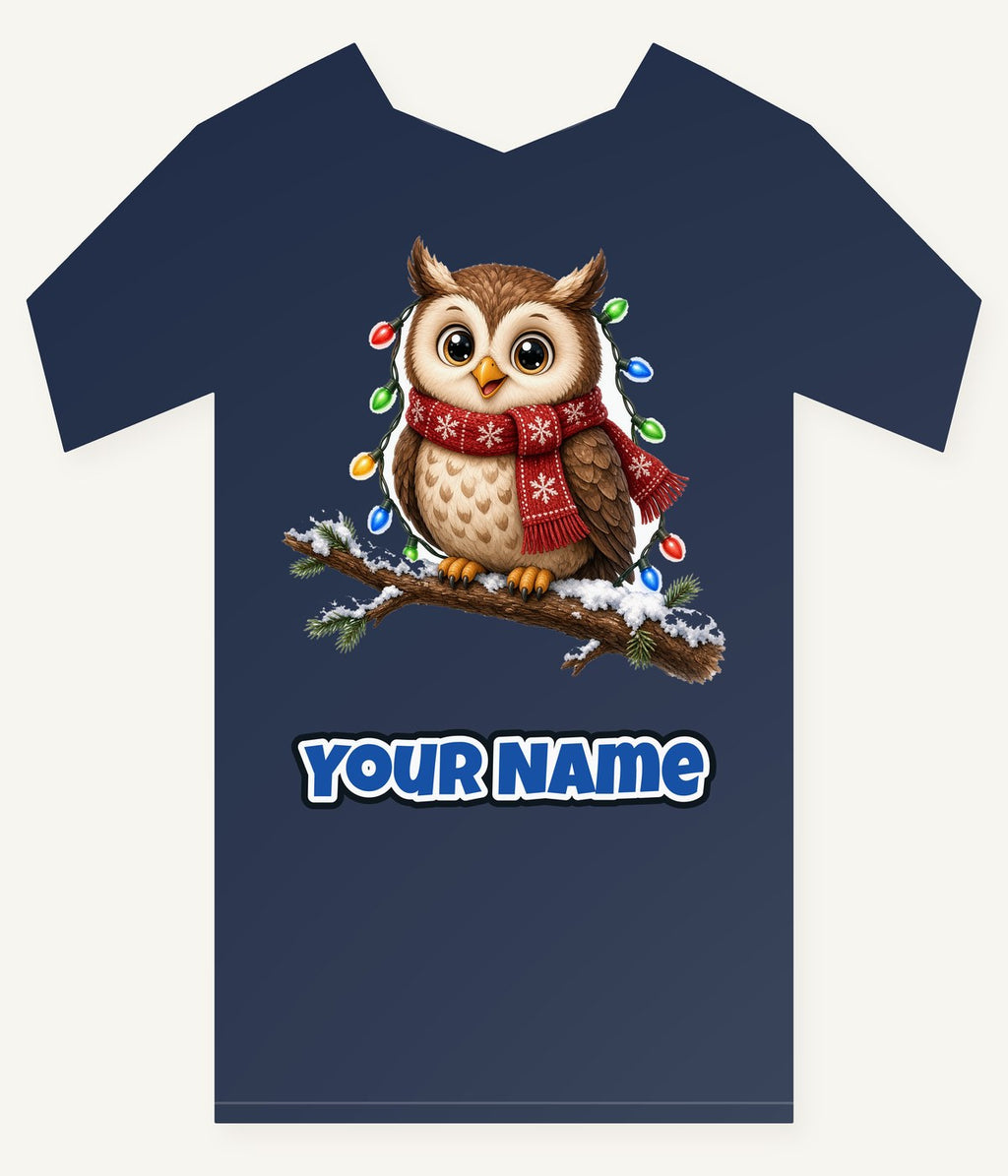 Christmas Fairy Light Owl Personalised Kids and Baby Christmas Tee