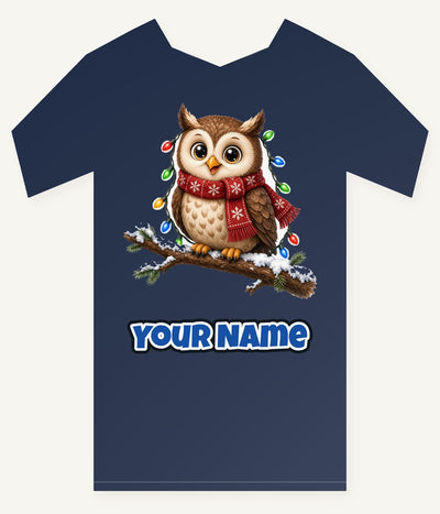 Christmas Fairy Light Owl Personalised Kids and Baby Christmas Tee