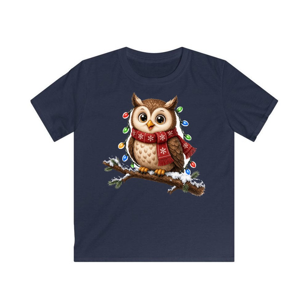 Christmas Fairy Light Owl personalised kids Christmas tee in navy