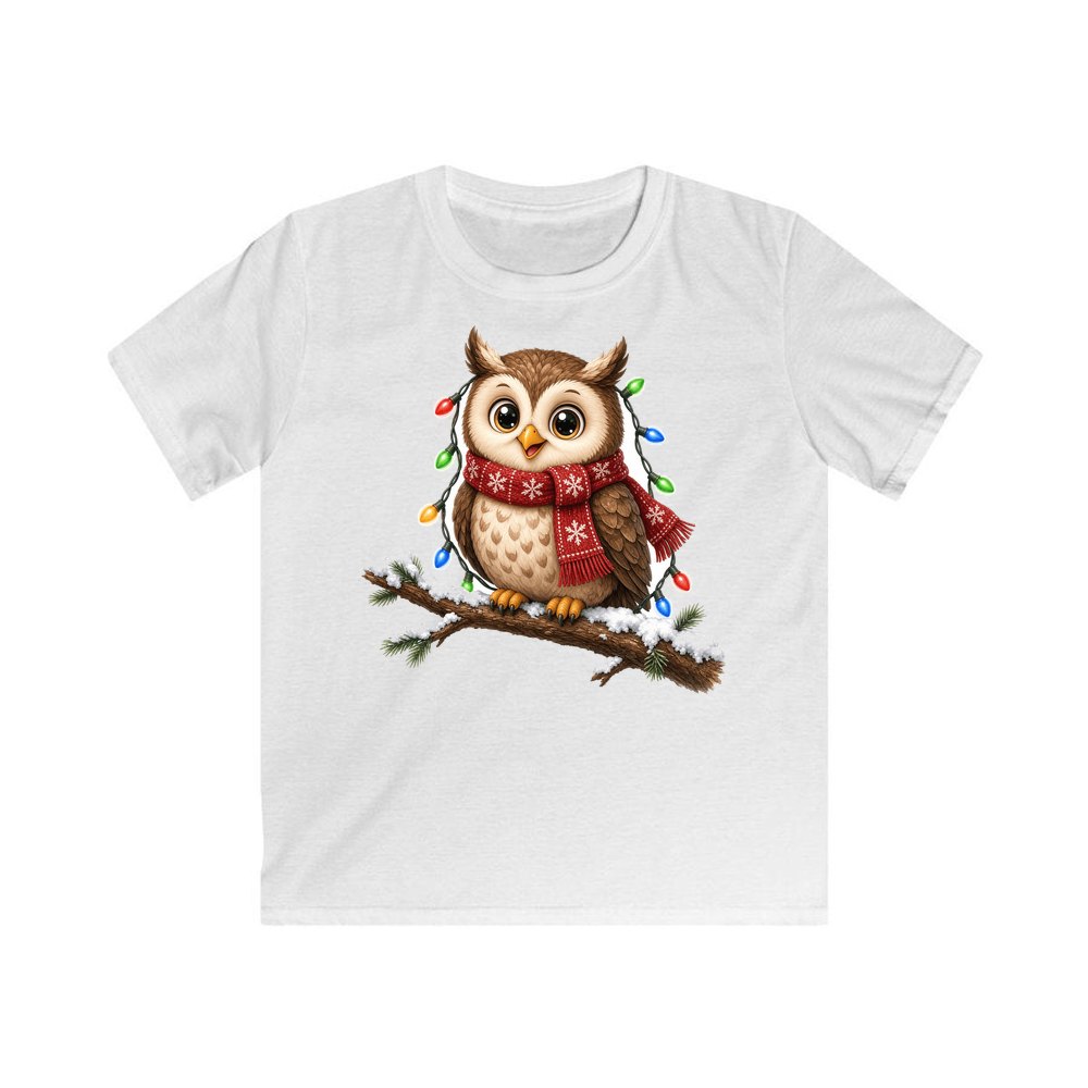 Christmas Fairy Light Owl personalised kids Christmas tee in white