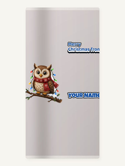 Christmas Fairy Light Owl Personalised Beach Towel