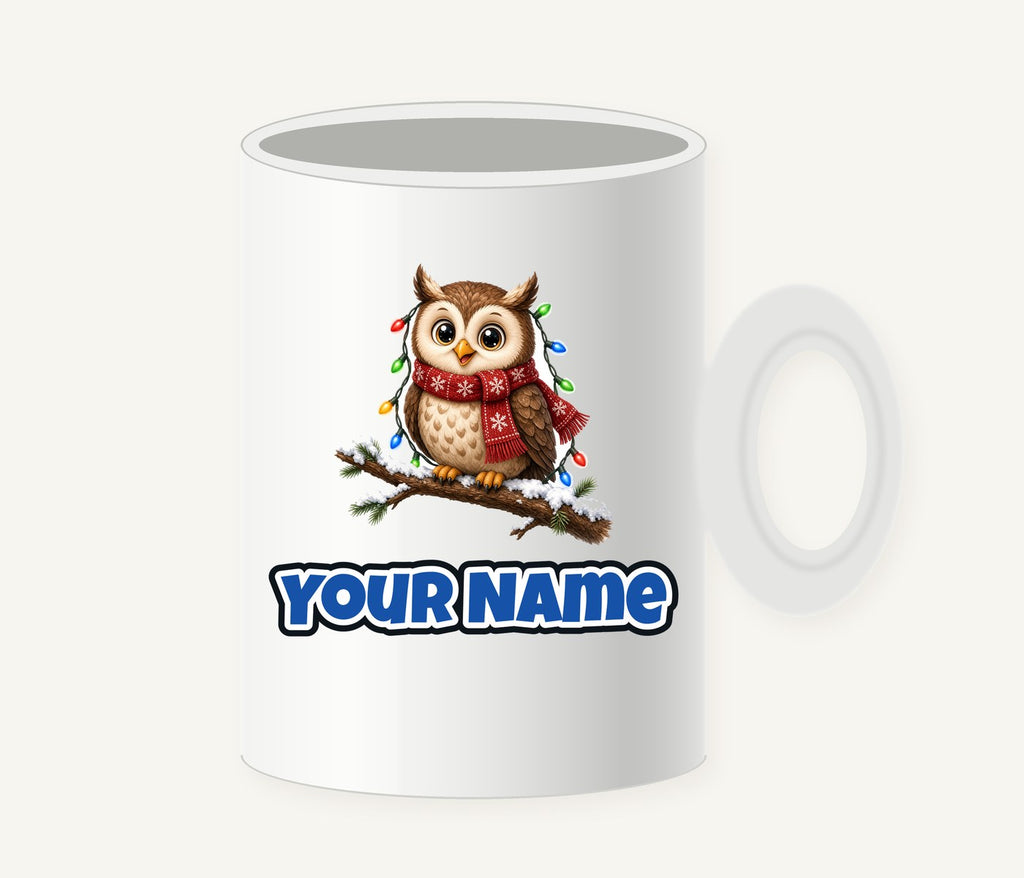 Christmas Fairy Light Owl Personalised Christmas Mug