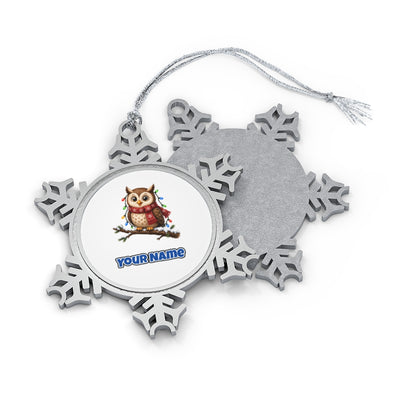 Christmas Fairy Light Owl Personalised Pewter Christmas Ornament