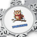 Christmas Fairy Light Owl Personalised Pewter Christmas Ornament