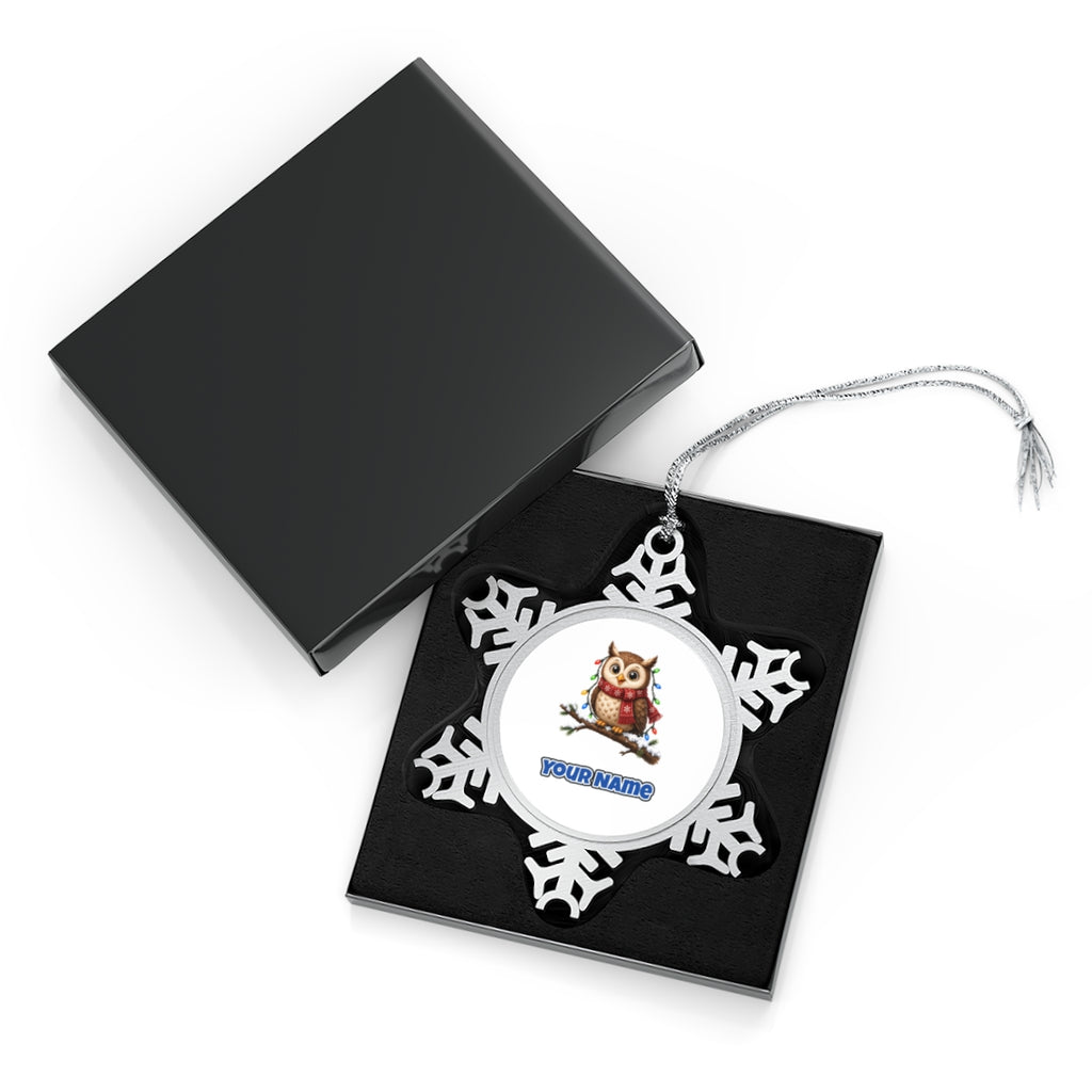 Christmas Fairy Light Owl Personalised Pewter Christmas Ornament