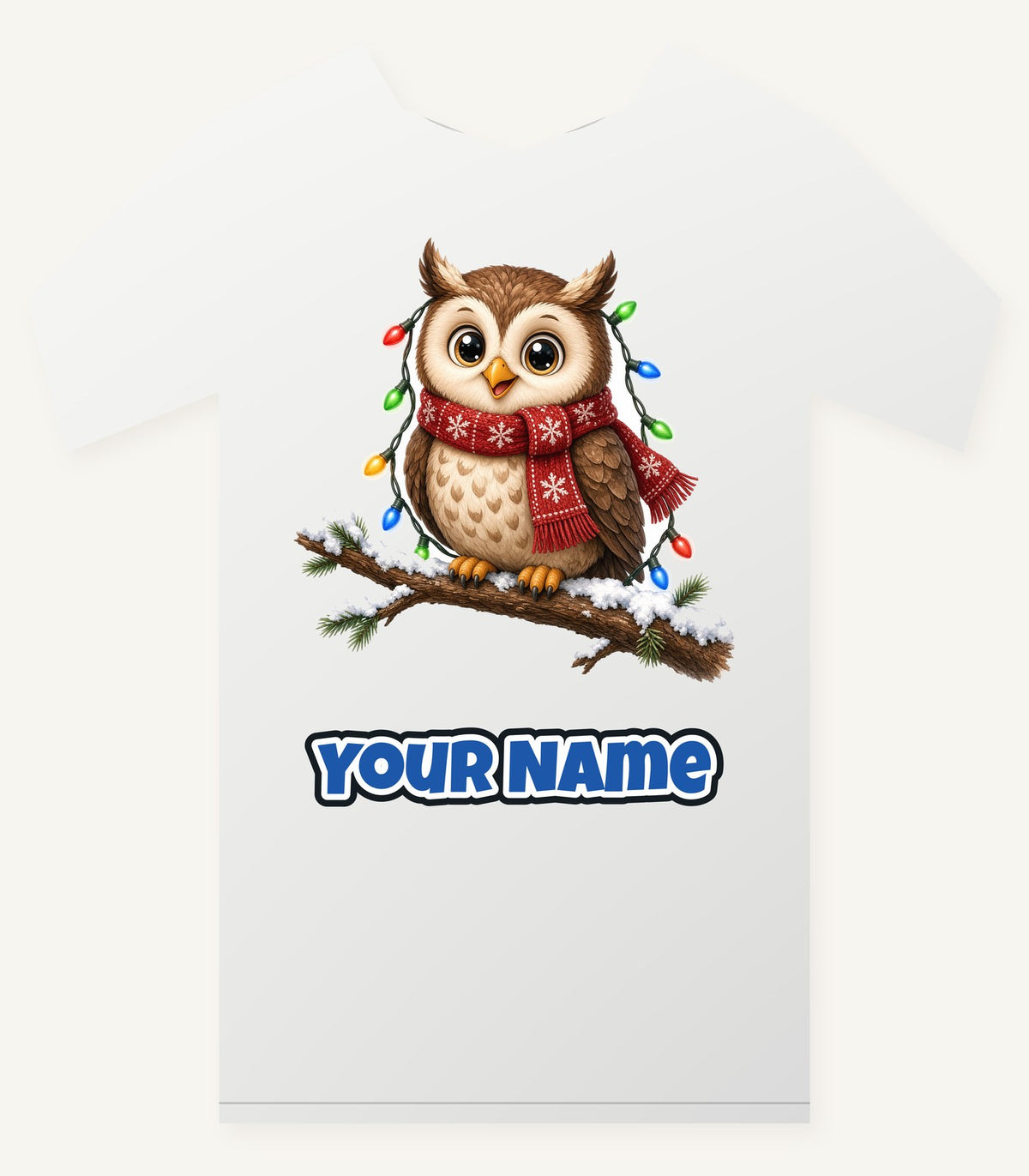 Christmas Fairy Light Owl Personalised Christmas T-Shirt and Hoodie