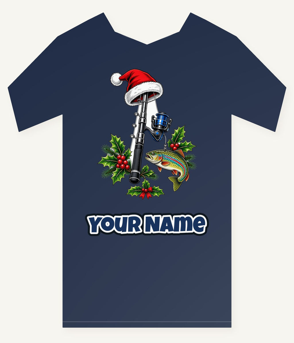 Christmas Fishing Rod And Trout Personalised Kids Tee and Baby Bodysuit