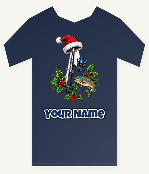 Christmas Fishing Rod And Trout Personalised Kids Tee and Baby Bodysuit