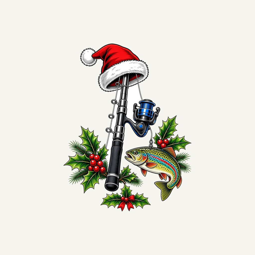 Christmas Fishing Rod And Trout Personalised Kids Tee and Baby Bodysuit