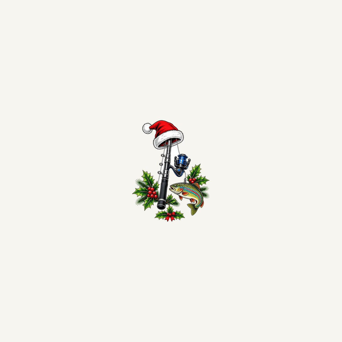 Christmas Fishing Rod And Trout Personalised Beach Towel