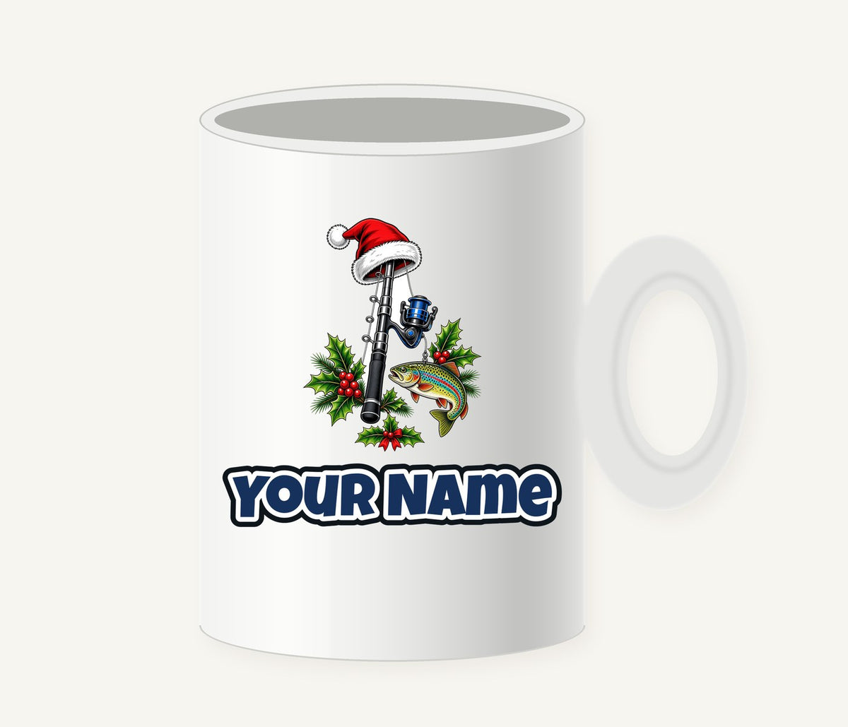 Christmas Fishing Rod And Trout Personalised Christmas Mug