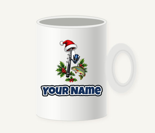 Christmas Fishing Rod And Trout Personalised Christmas Mug
