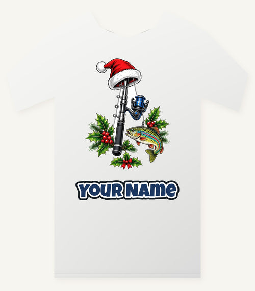 Christmas Fishing Rod And Trout Personalised Christmas T-Shirt and Hoodie