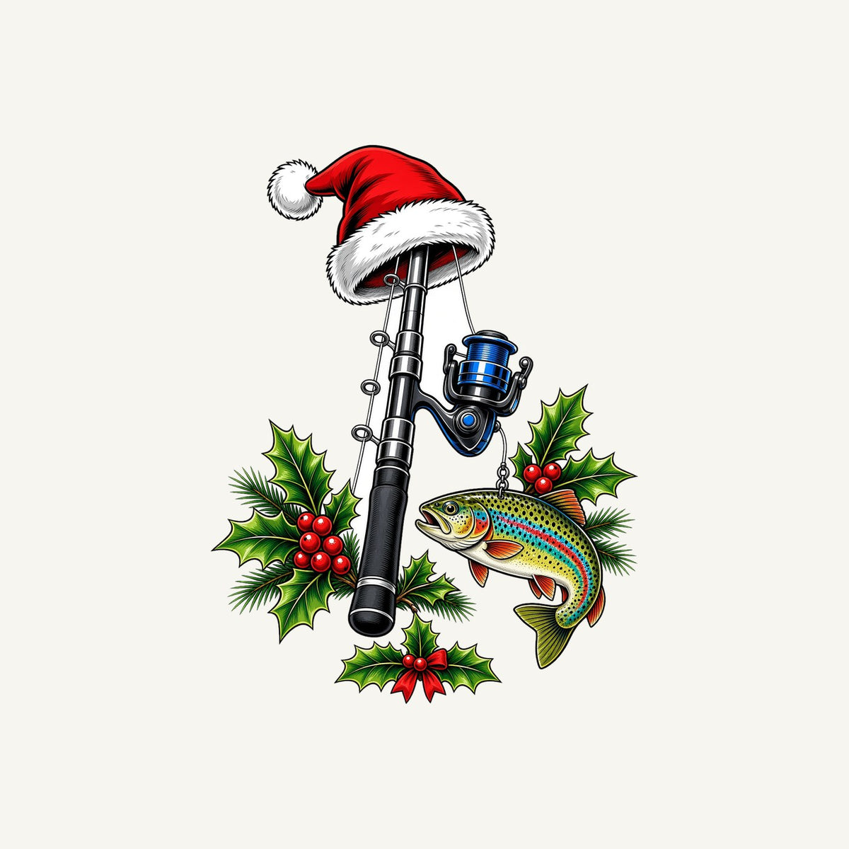 Christmas Fishing Rod And Trout Personalised Christmas T-Shirt and Hoodie