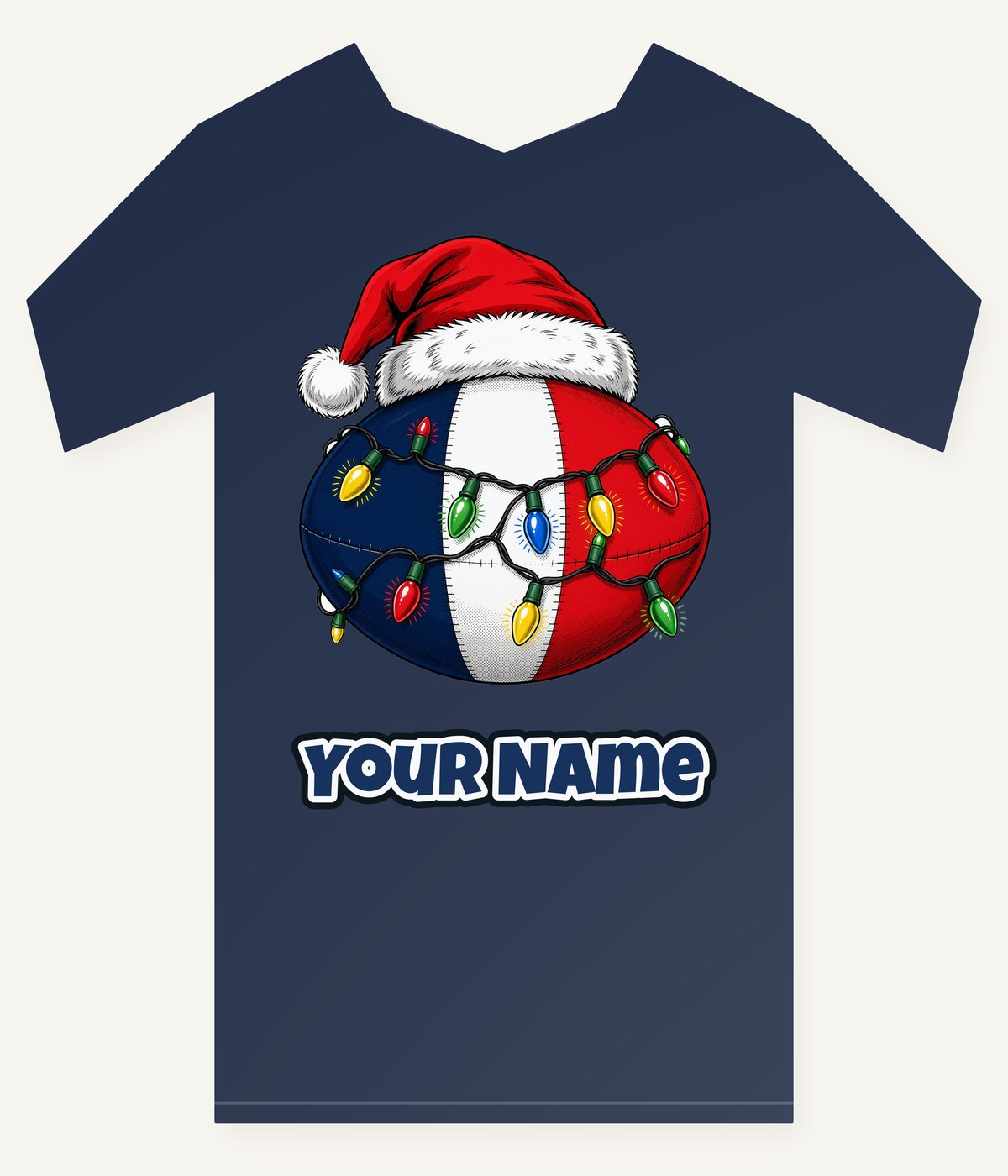 Christmas Footy Ball personalised kids Christmas tee with the design and a name printed on the front