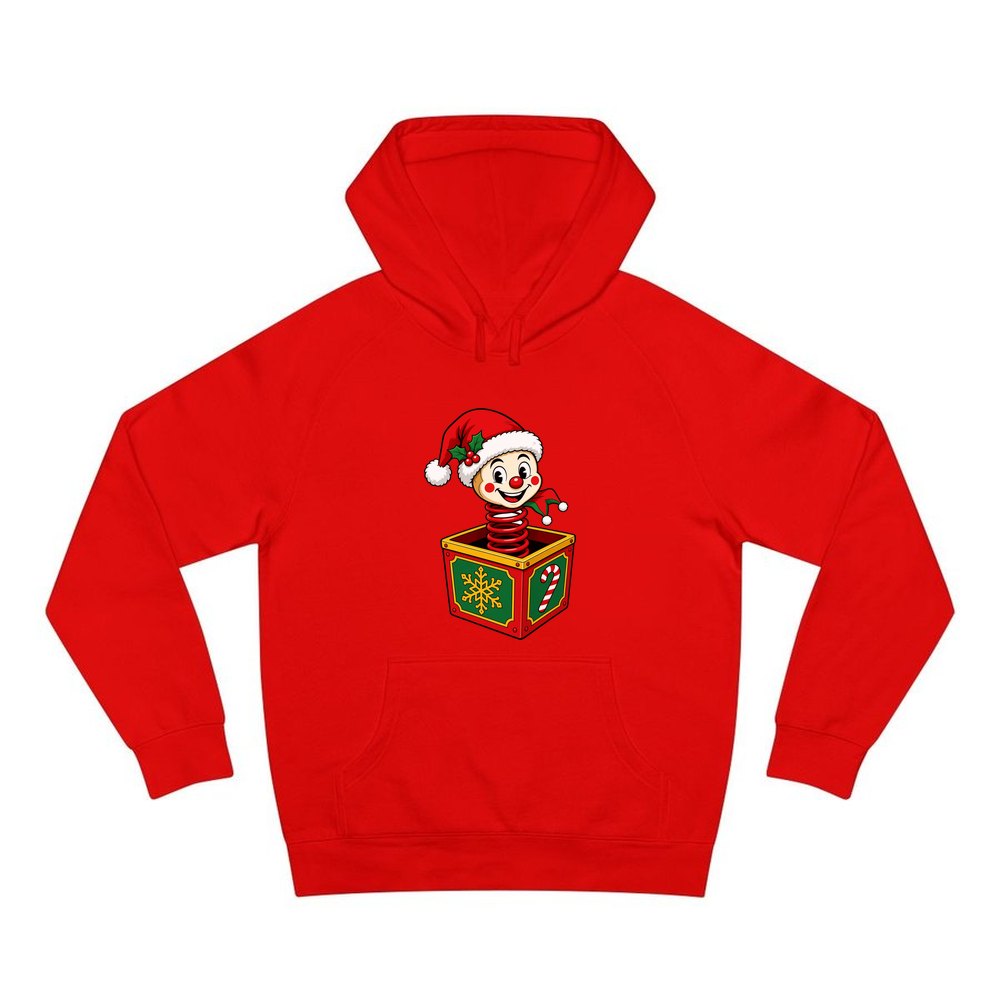 Christmas Jack In The Box personalised Christmas hoodie in red