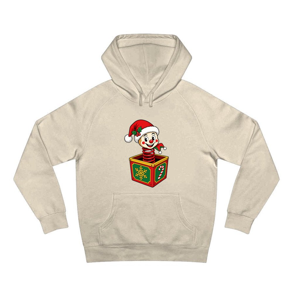 Christmas Jack In The Box personalised Christmas hoodie in sand
