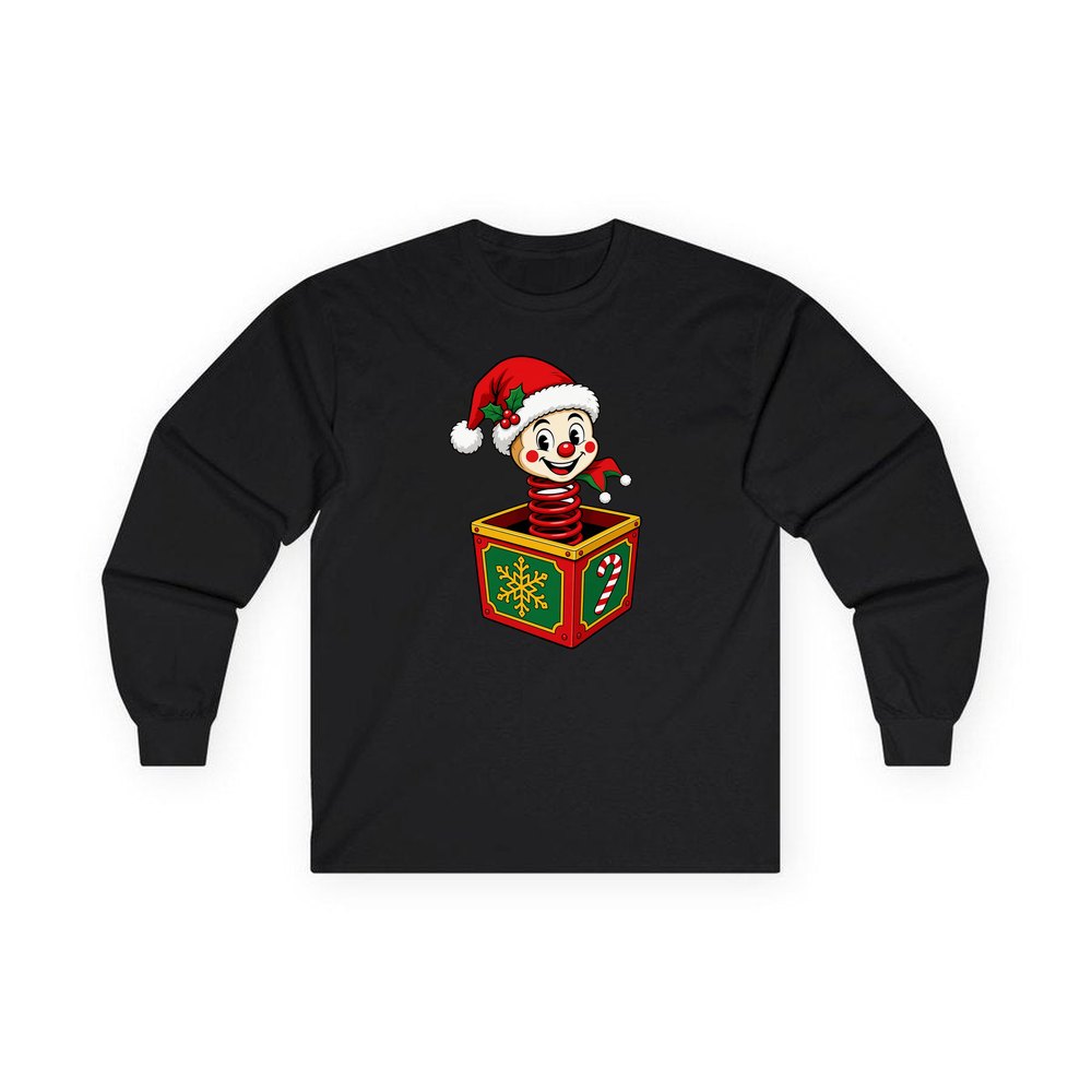 Christmas Jack In The Box personalised long sleeve Christmas T-shirt in black