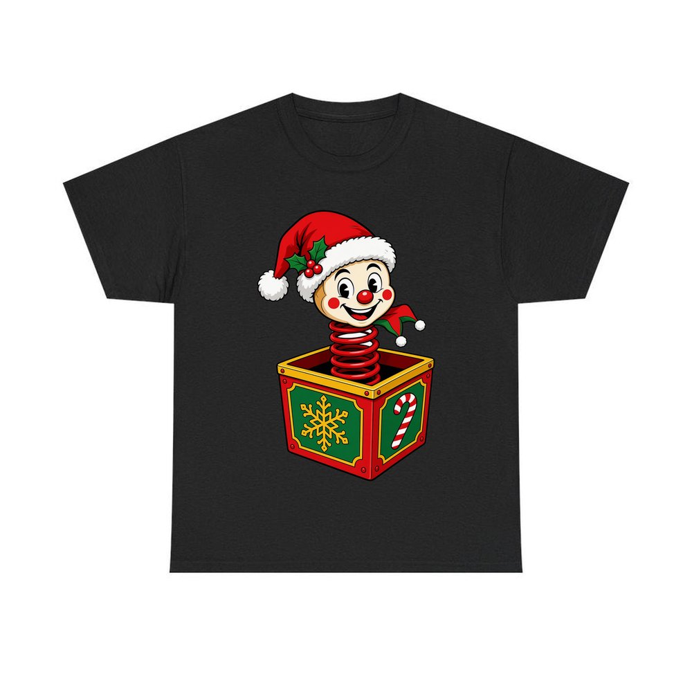 Christmas Jack In The Box personalised Christmas T-shirt in black