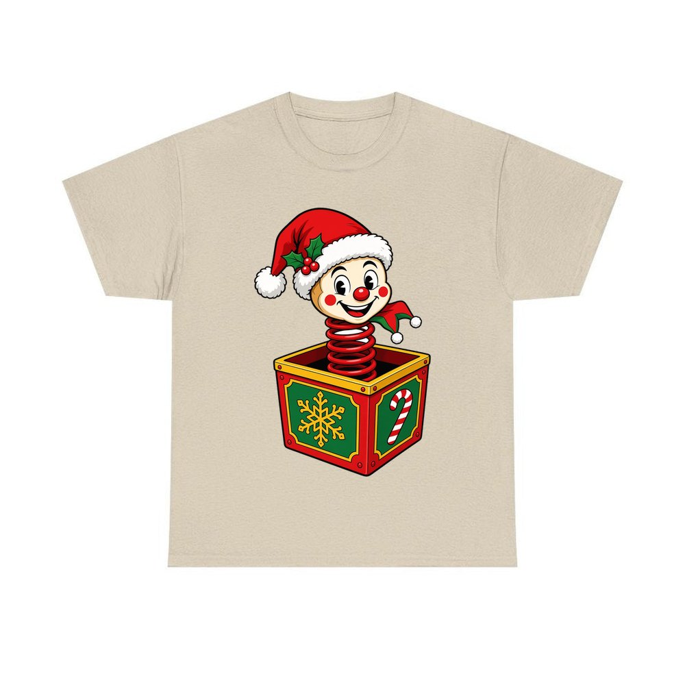 Christmas Jack In The Box personalised Christmas T-shirt in sand