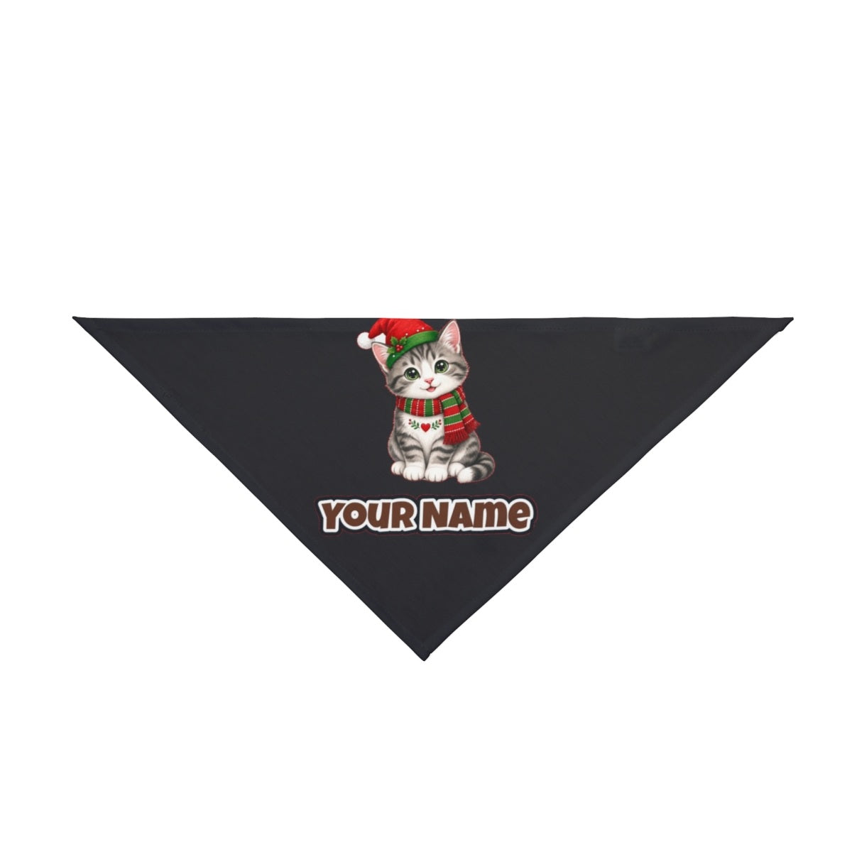 Christmas Kitten In Scarf personalised Christmas pet bandana in black, tie-on style