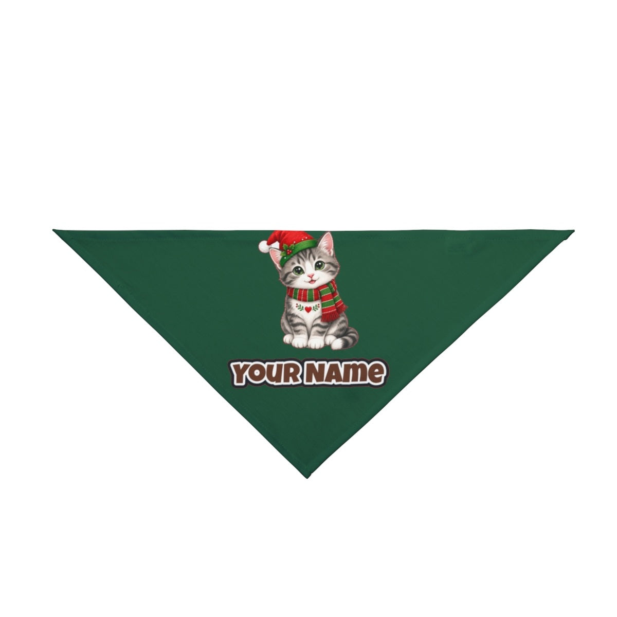 Christmas Kitten In Scarf personalised Christmas pet bandana in green, tie-on style