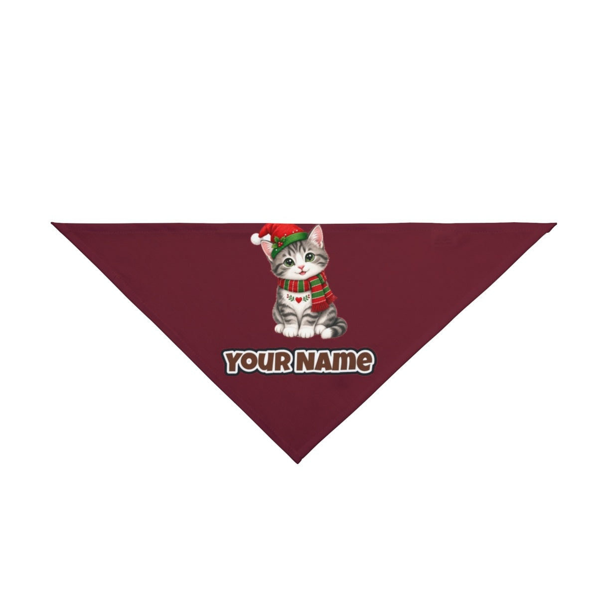 Christmas Kitten In Scarf personalised Christmas pet bandana in maroon, tie-on style