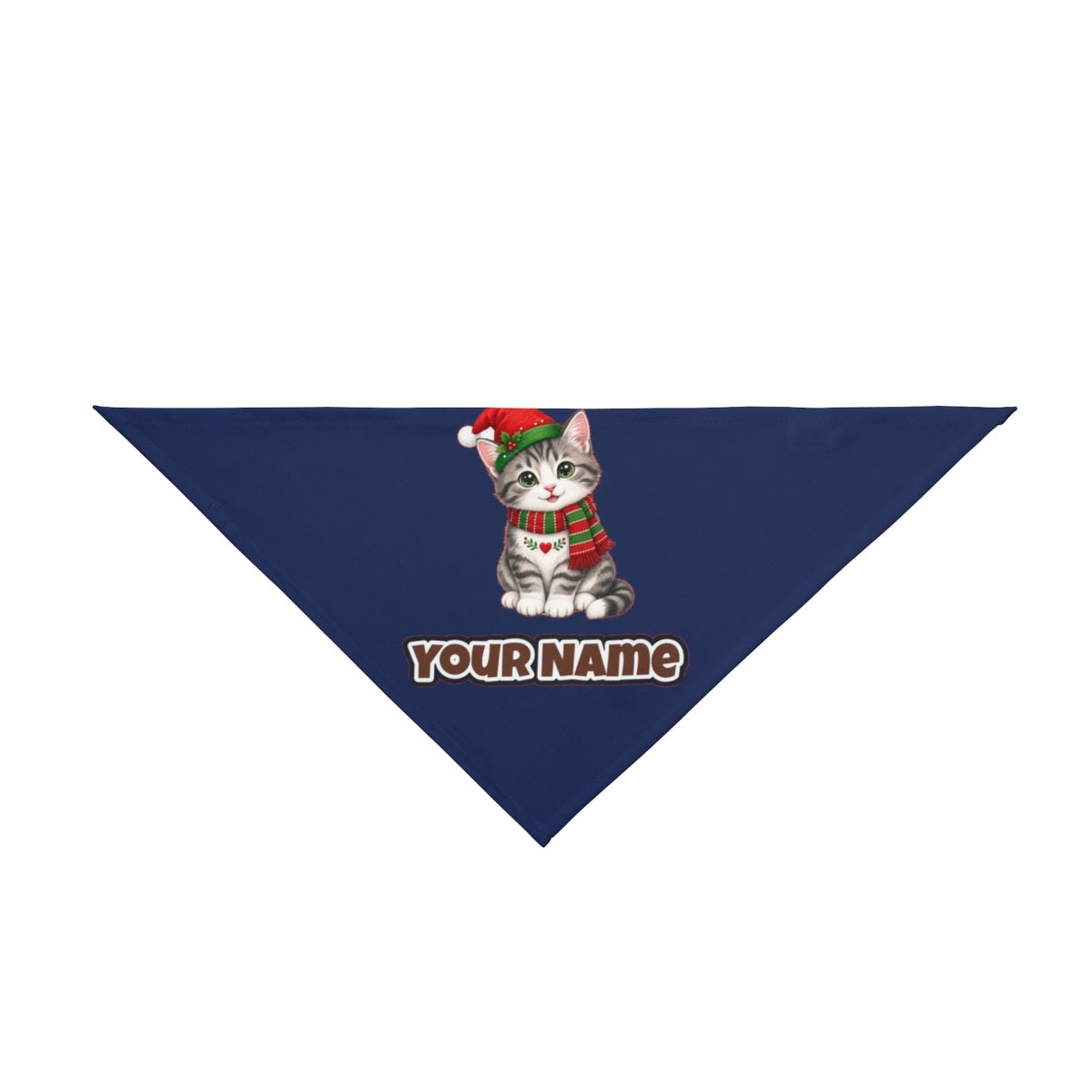 Christmas Kitten In Scarf personalised Christmas pet bandana in navy, tie-on style