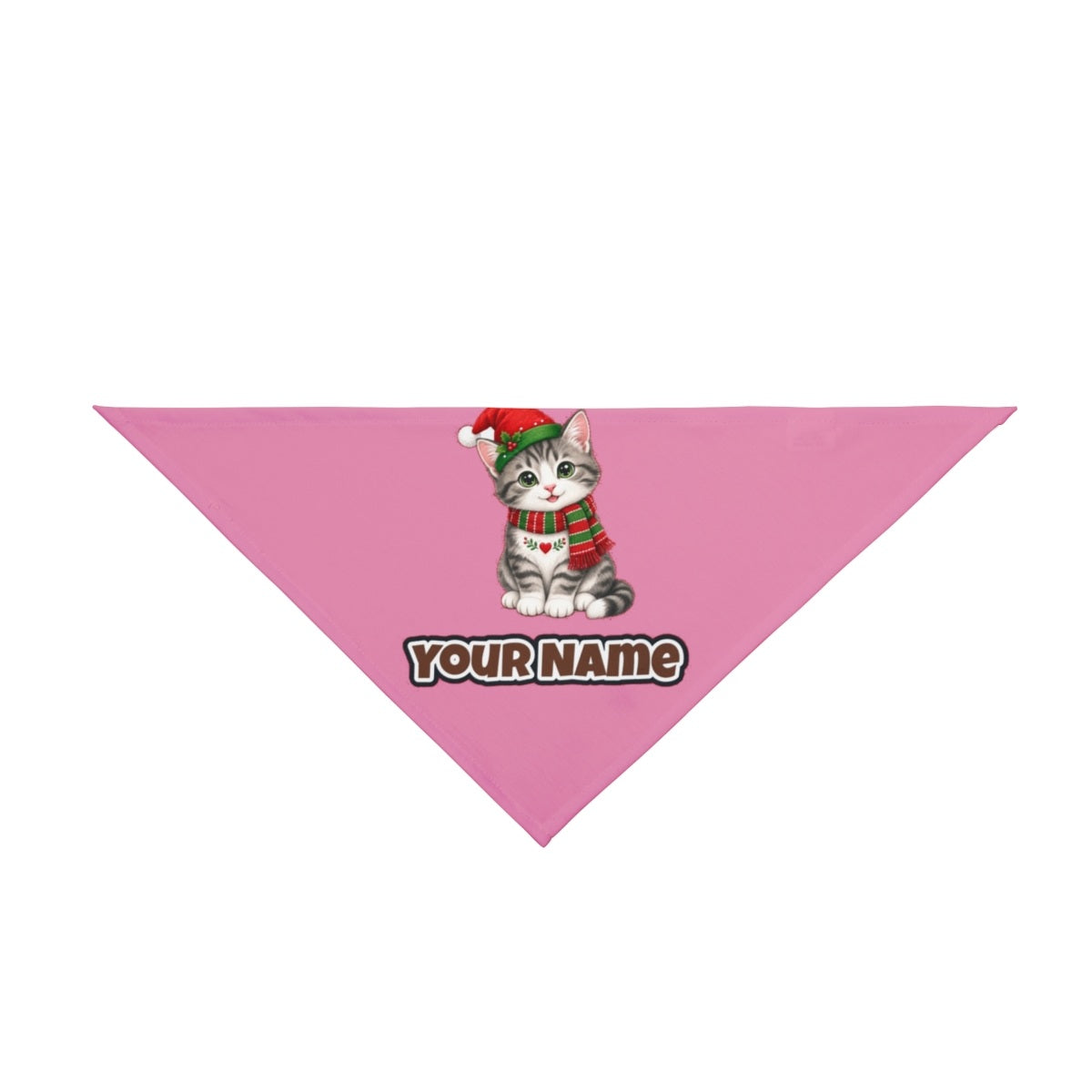 Christmas Kitten In Scarf personalised Christmas pet bandana in pink, tie-on style
