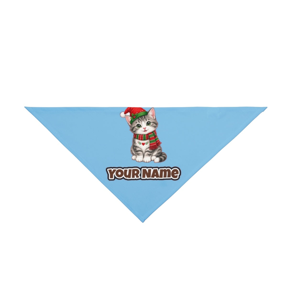 Christmas Kitten In Scarf personalised Christmas pet bandana in sky blue, tie-on style