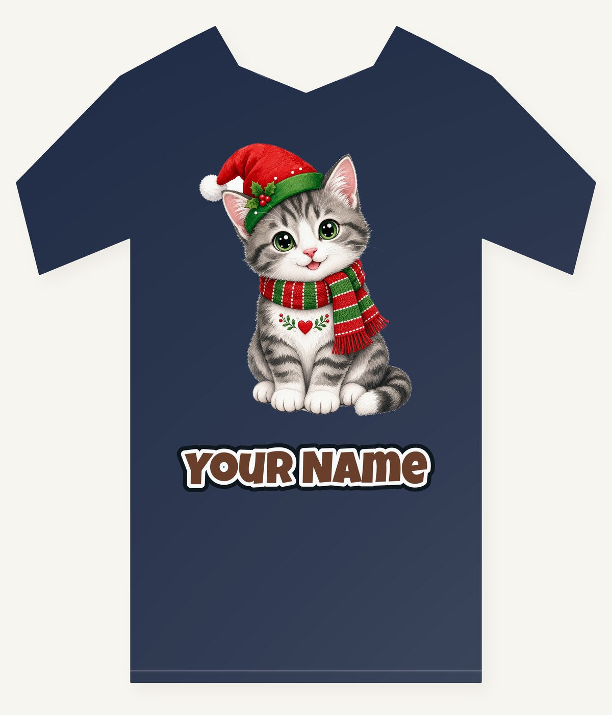 Christmas Kitten In Scarf Personalised Kids and Baby Christmas Tee
