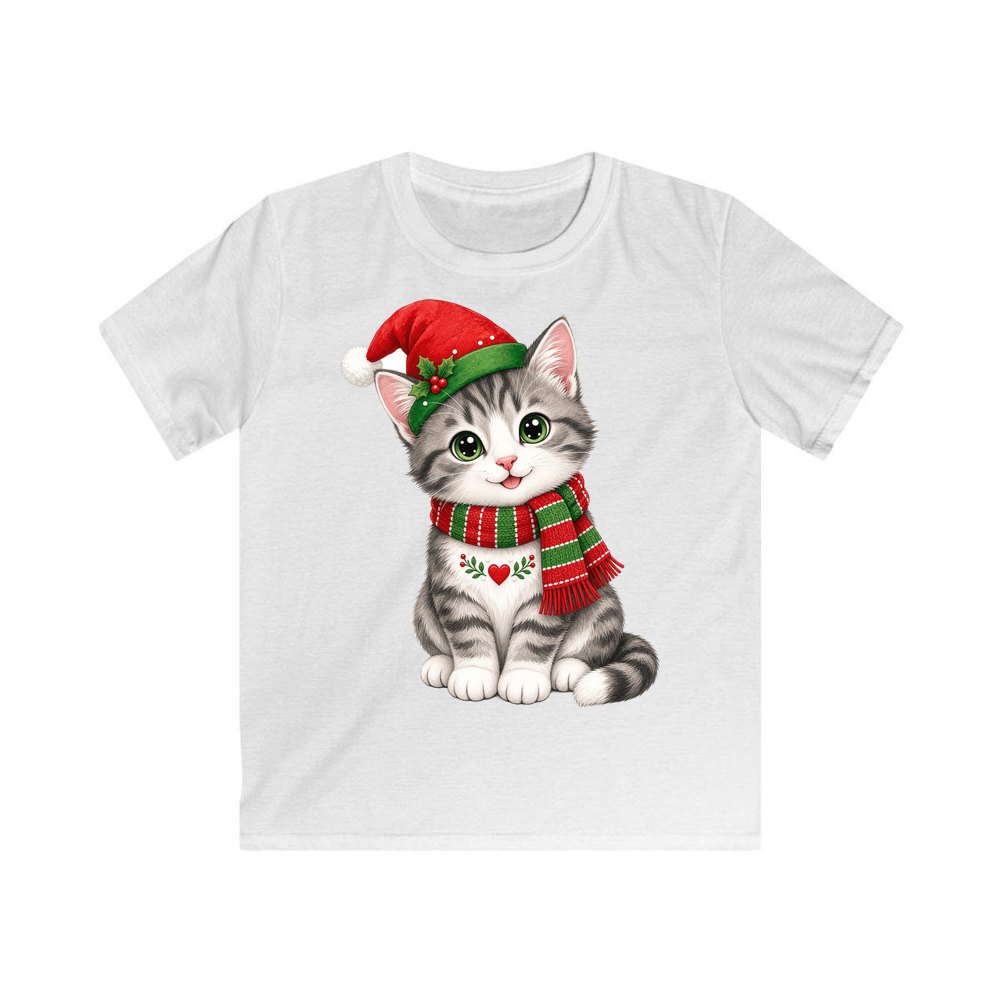 Christmas Kitten In Scarf personalised kids Christmas tee in white