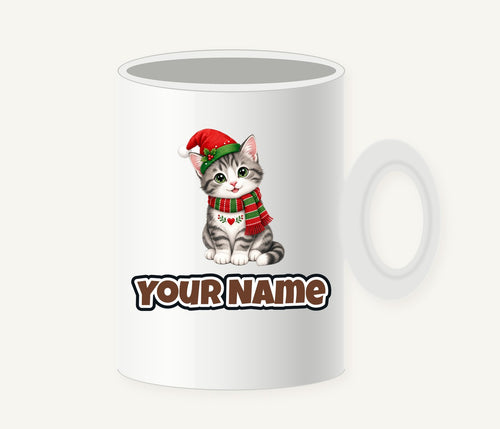 Christmas Kitten In Scarf Personalised Christmas Mug