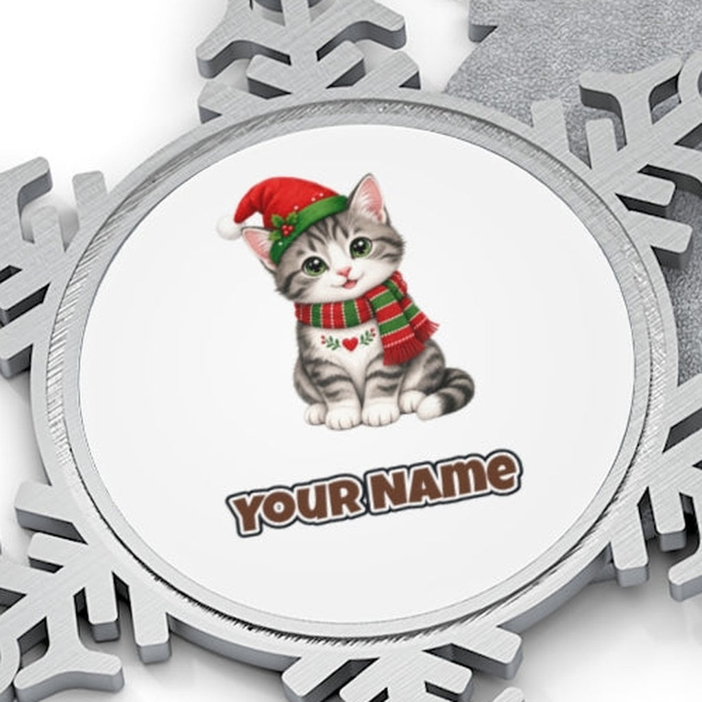 Christmas Kitten In Scarf Personalised Pewter Christmas Ornament