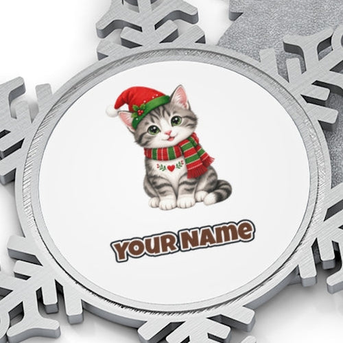 Christmas Kitten In Scarf Personalised Pewter Christmas Ornament
