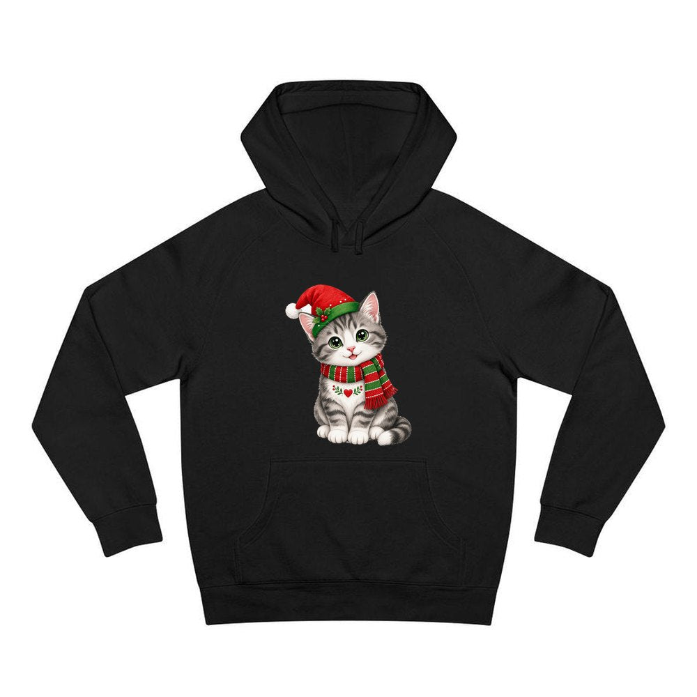 Christmas Kitten In Scarf personalised Christmas hoodie in black