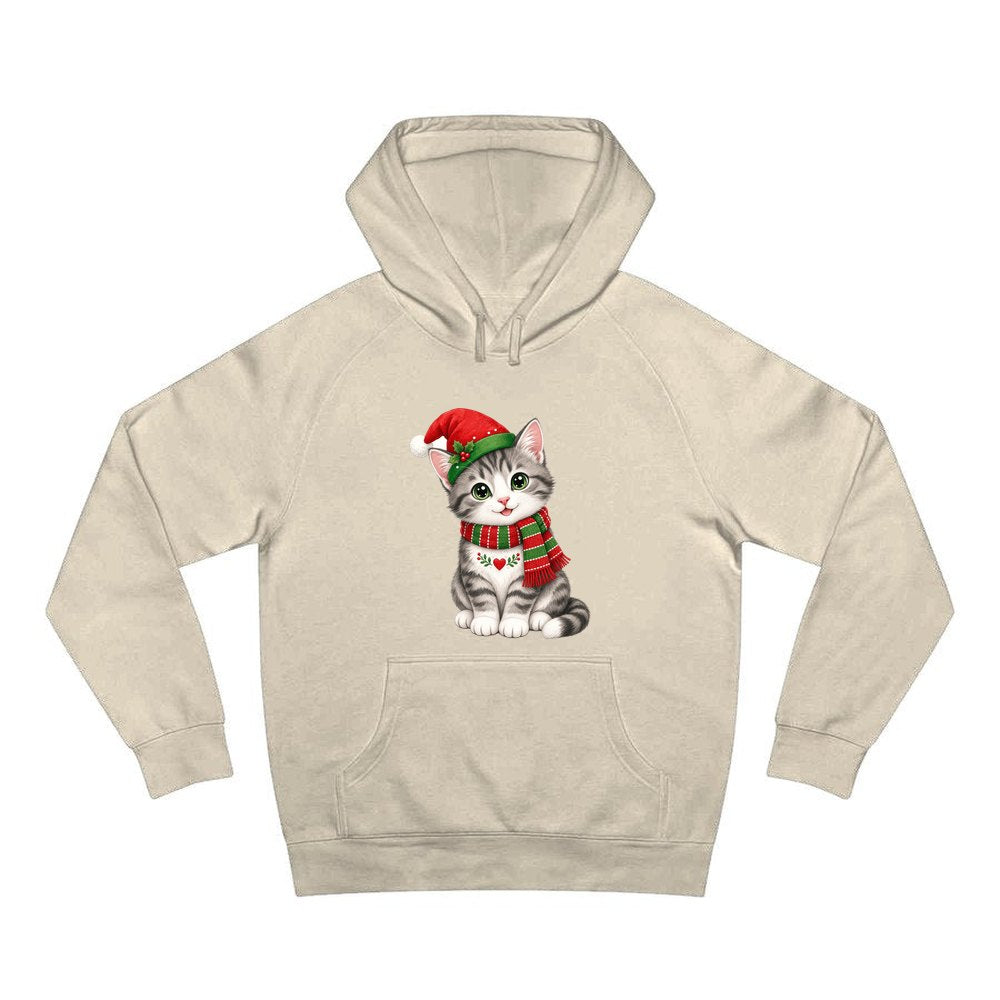 Christmas Kitten In Scarf personalised Christmas hoodie in sand