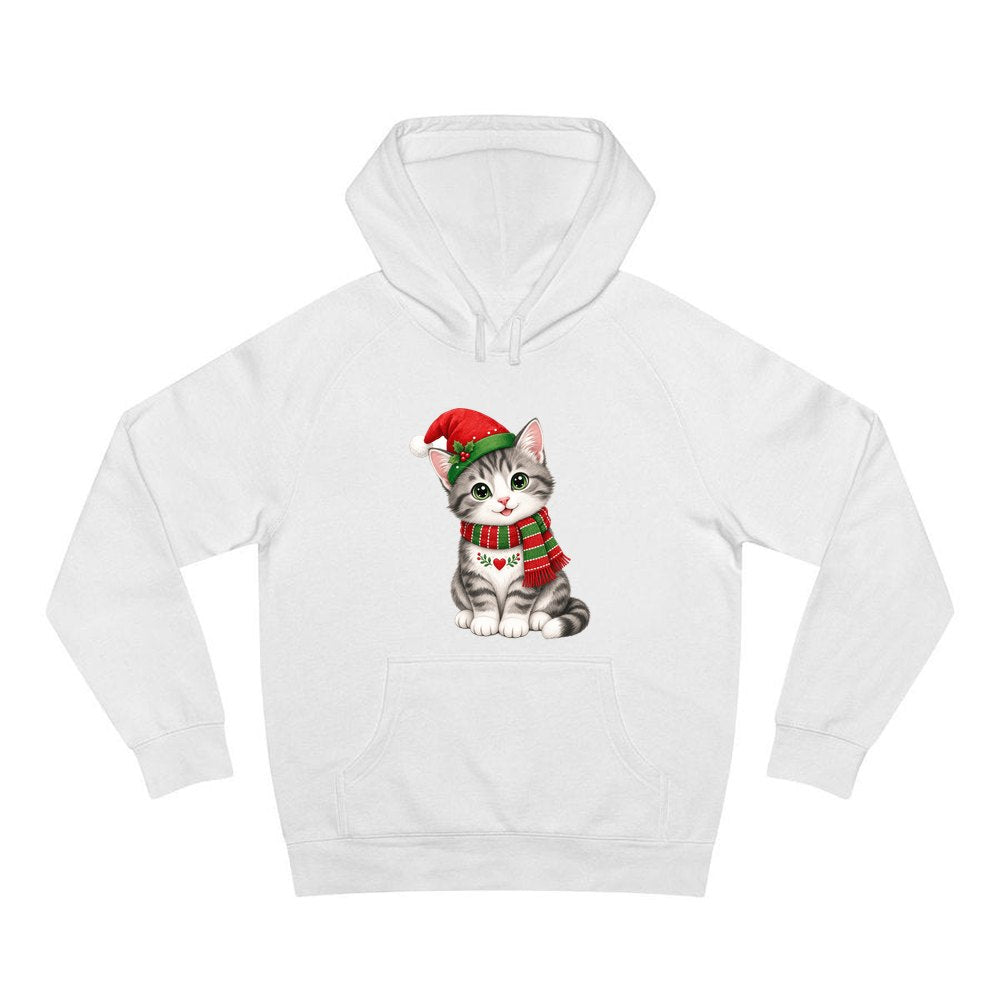 Christmas Kitten In Scarf personalised Christmas hoodie in white