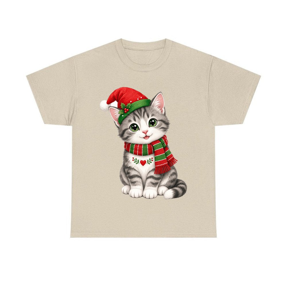 Christmas Kitten In Scarf personalised Christmas T-shirt in sand
